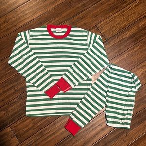 Hanna Andersson Adult Unisex Long John Pajamas Medium/Large Green Stripe Holiday